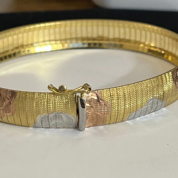 18KT Plated Sterling Silver Floral  Tri-Tone Bangle Bracelet MSRP: $450 - Picture 6 of 6